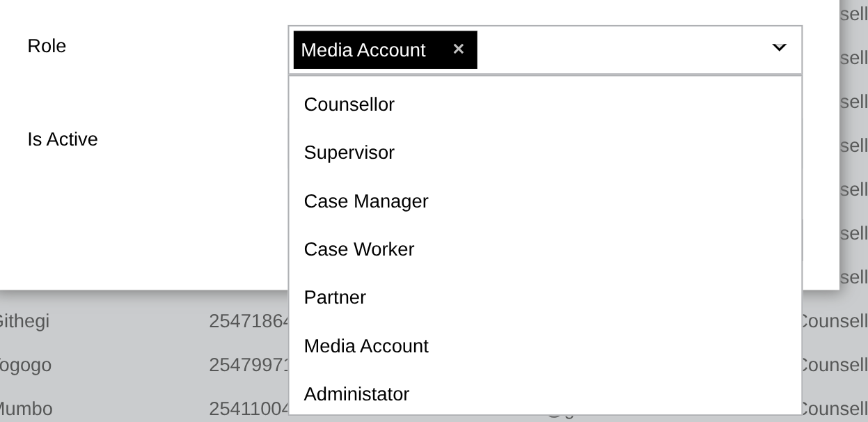 User Roles Dropdown